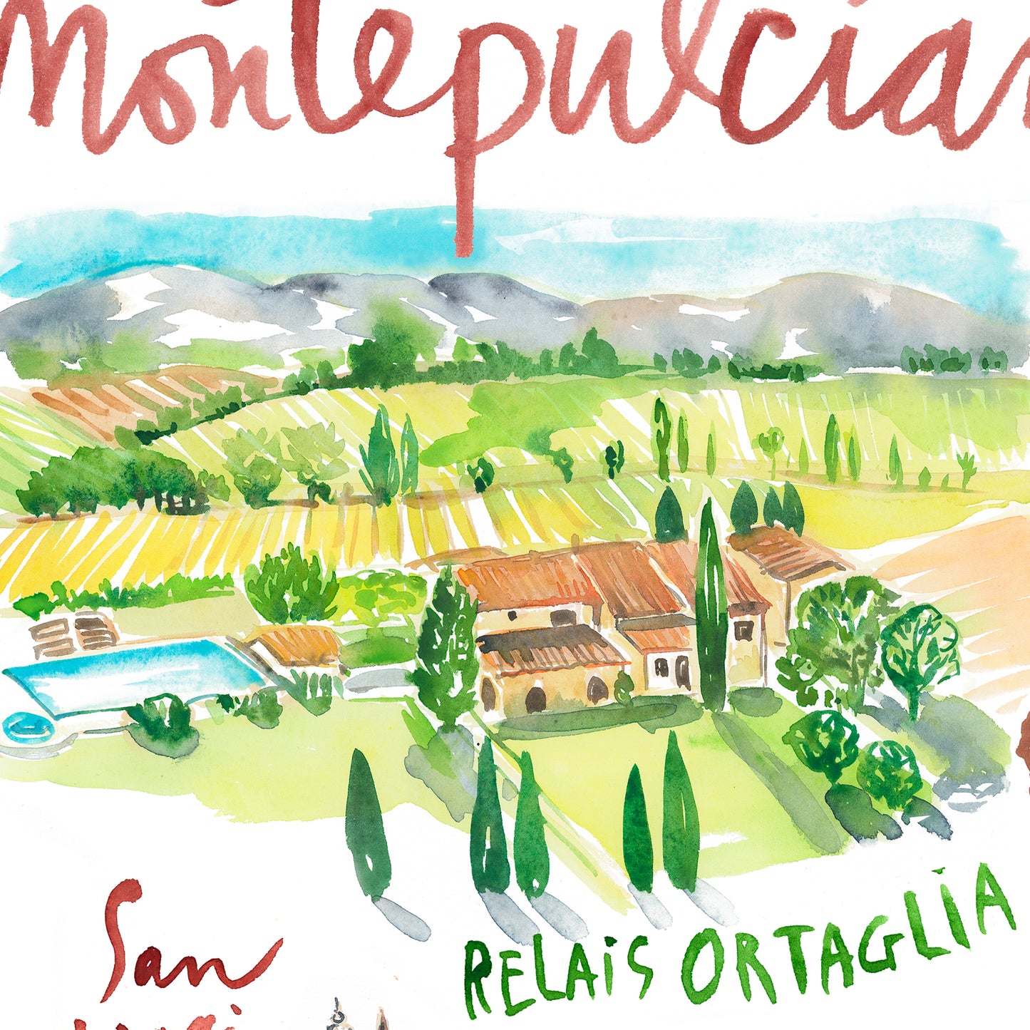 Relais Ortaglia in Montepulciano - Tuscany watercolor poster