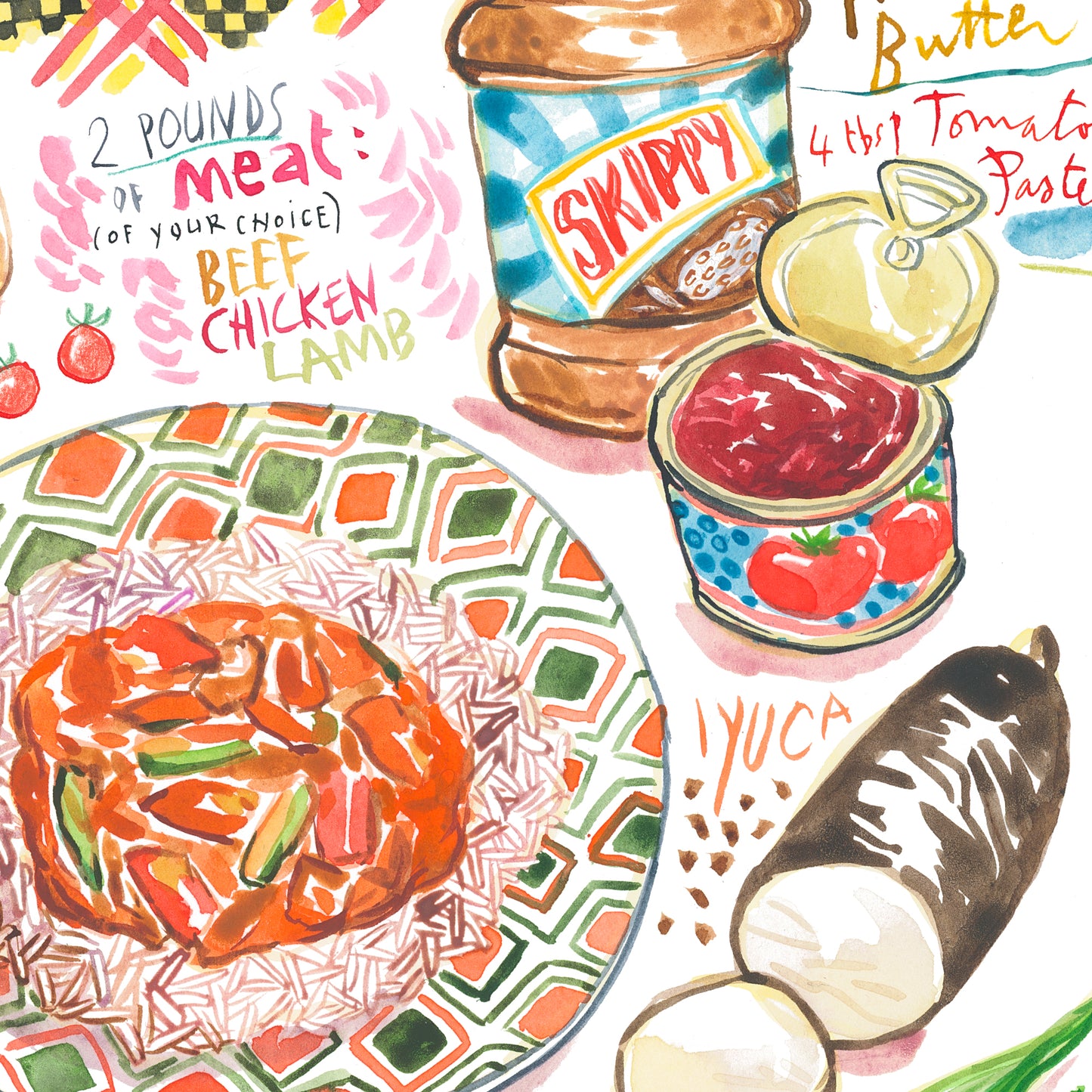 Maafe recipe. Original watercolor painting