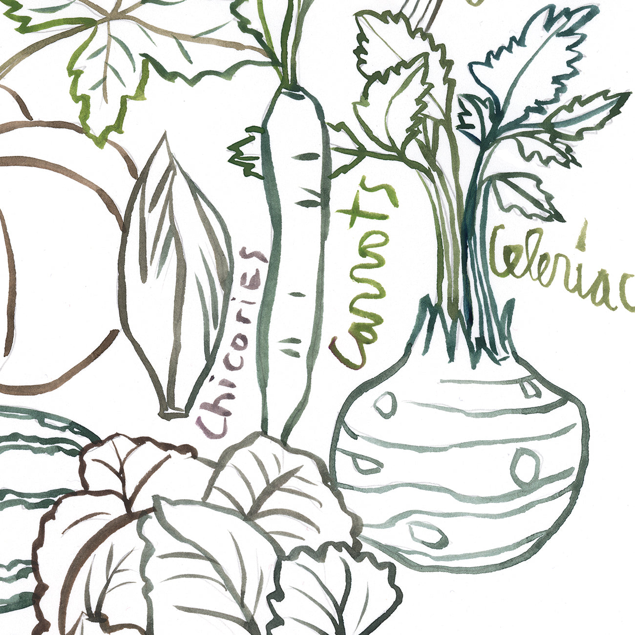 Fall Vegetables - Line art print - Neutral colors