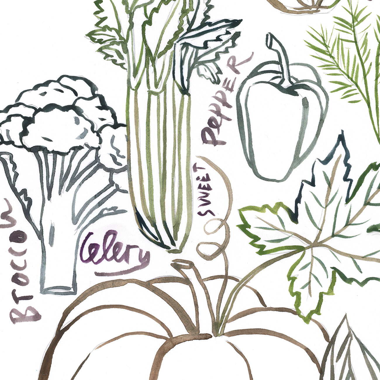 Fall Vegetables - Line art print - Neutral colors
