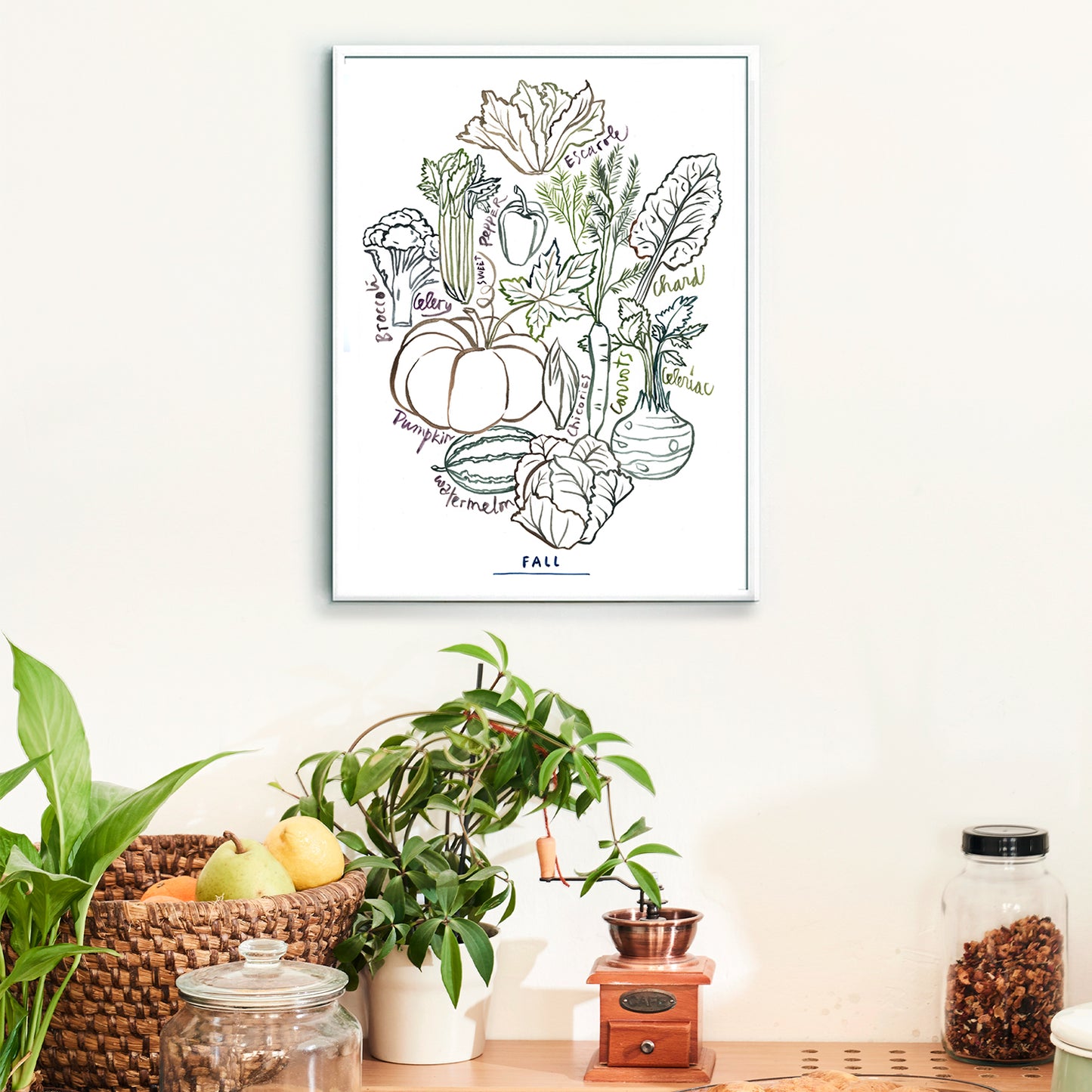 Fall Vegetables - Line art print - Neutral colors