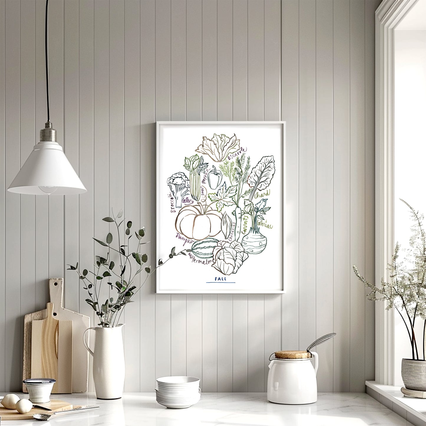 Fall Vegetables - Line art print - Neutral colors