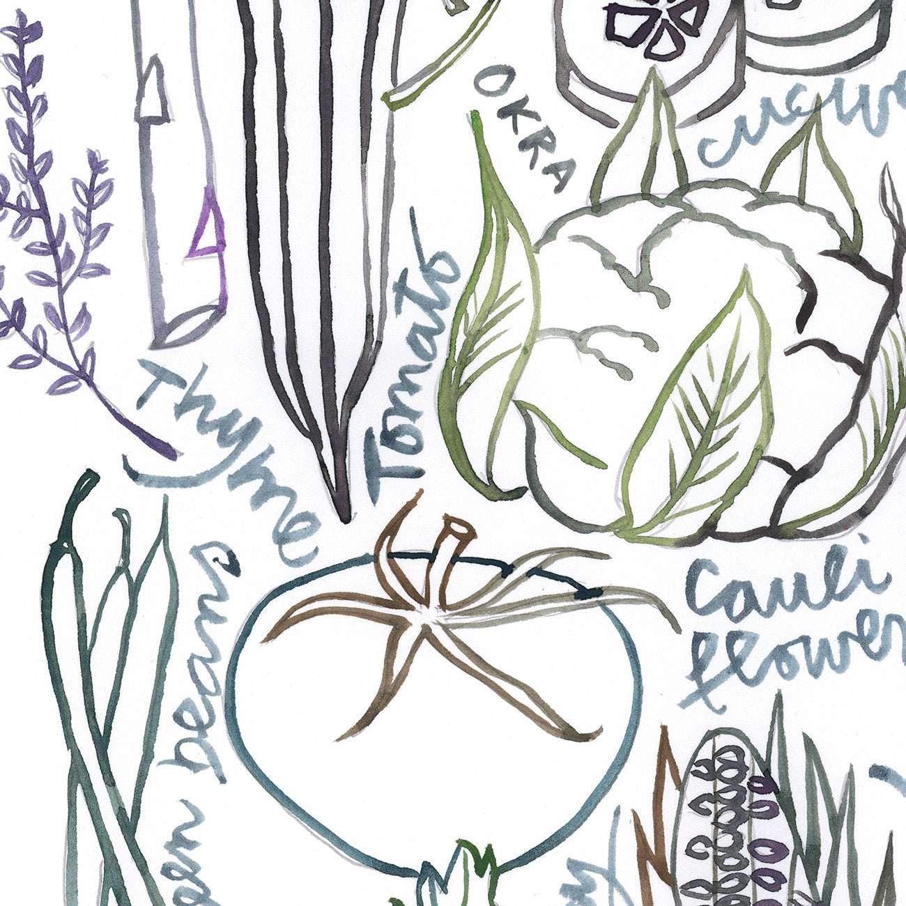 Summer Vegetables - Line art print - Neutral colors
