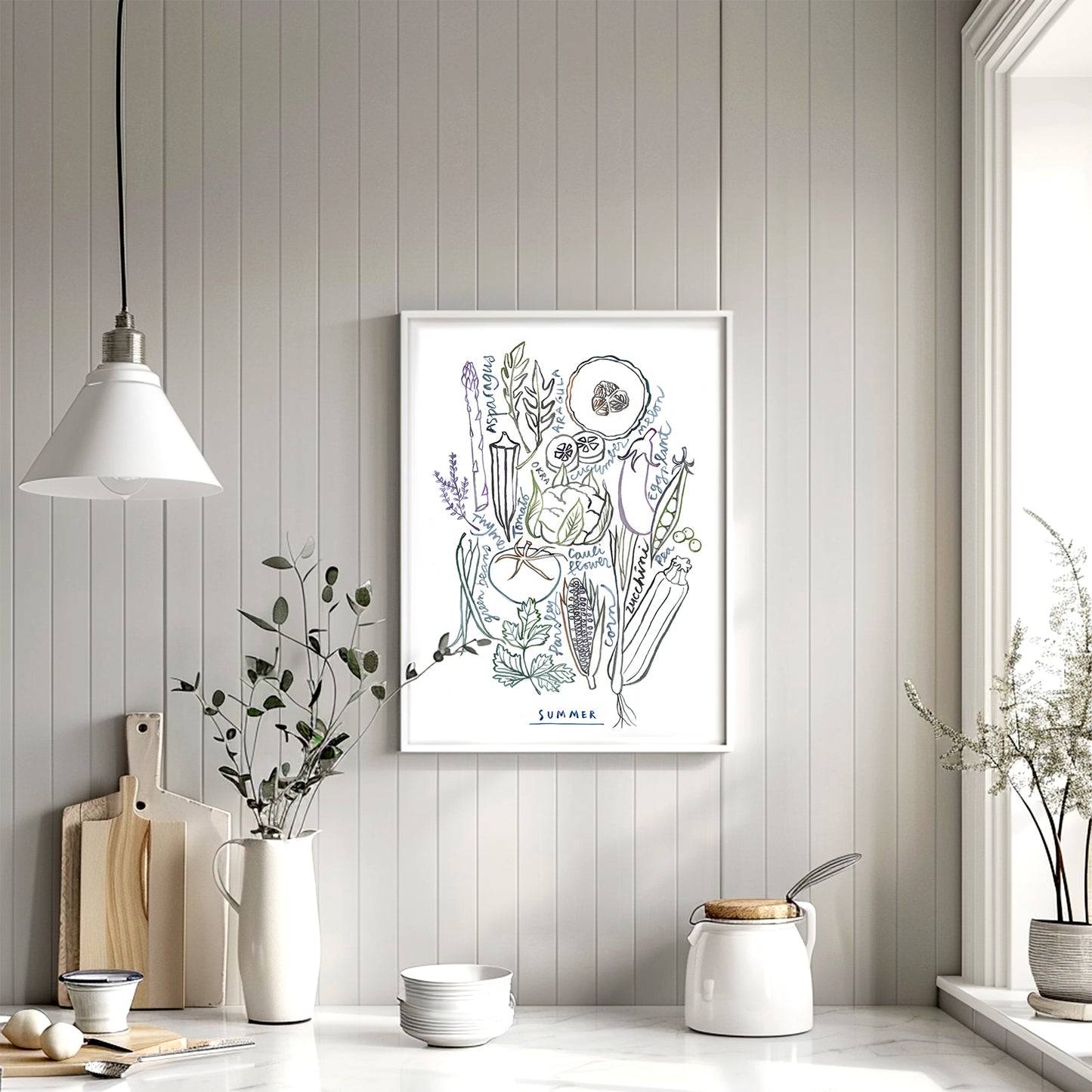 Summer Vegetables - Line art print - Neutral colors