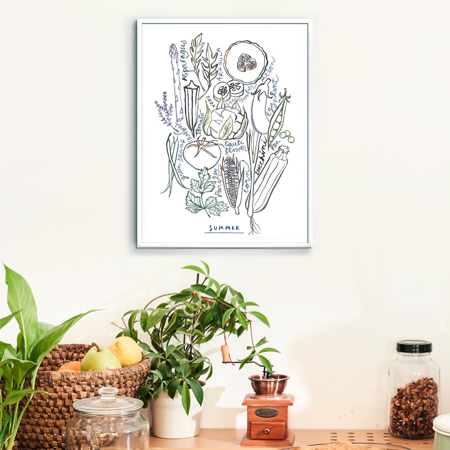 Summer Vegetables - Line art print - Neutral colors
