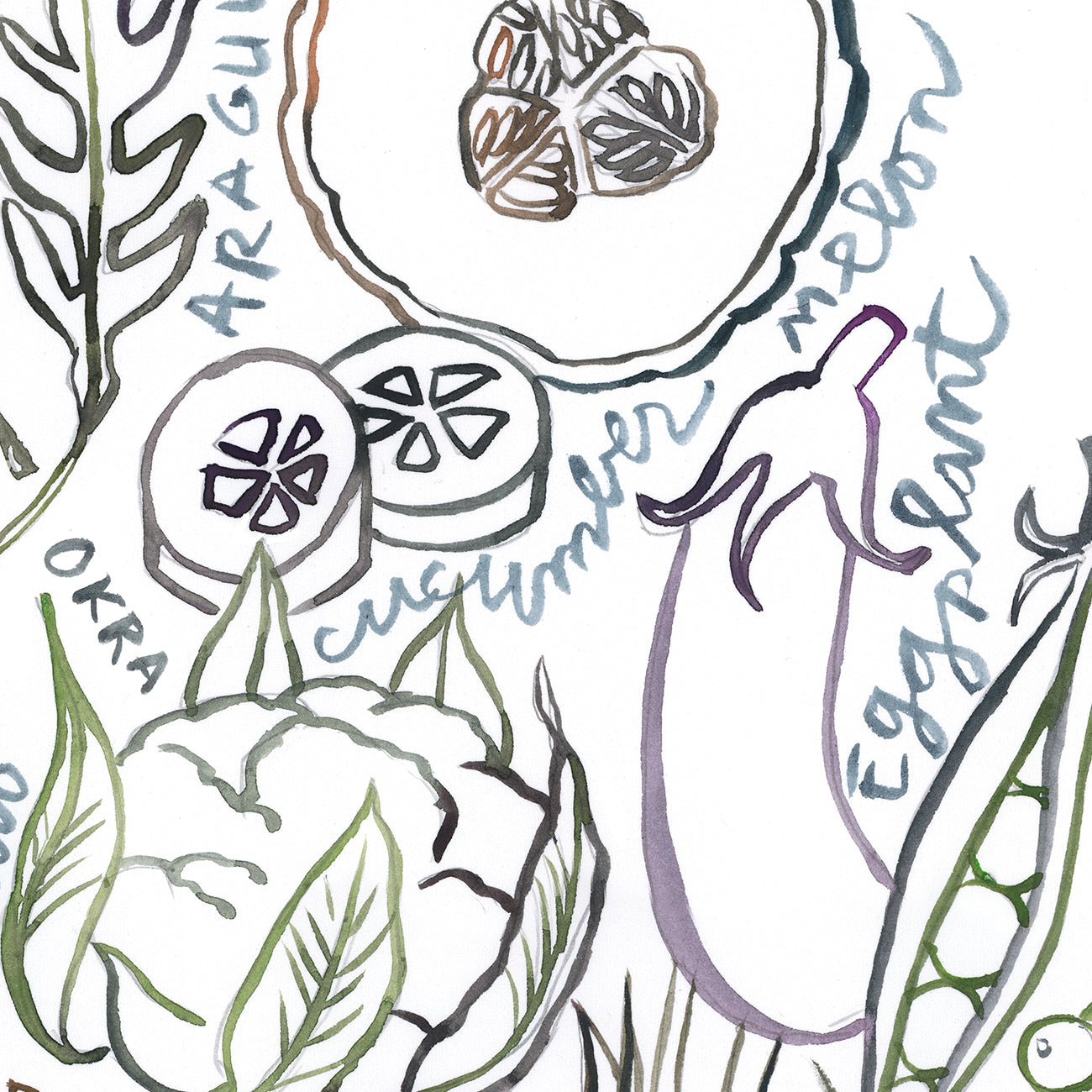 Summer Vegetables - Line art print - Neutral colors