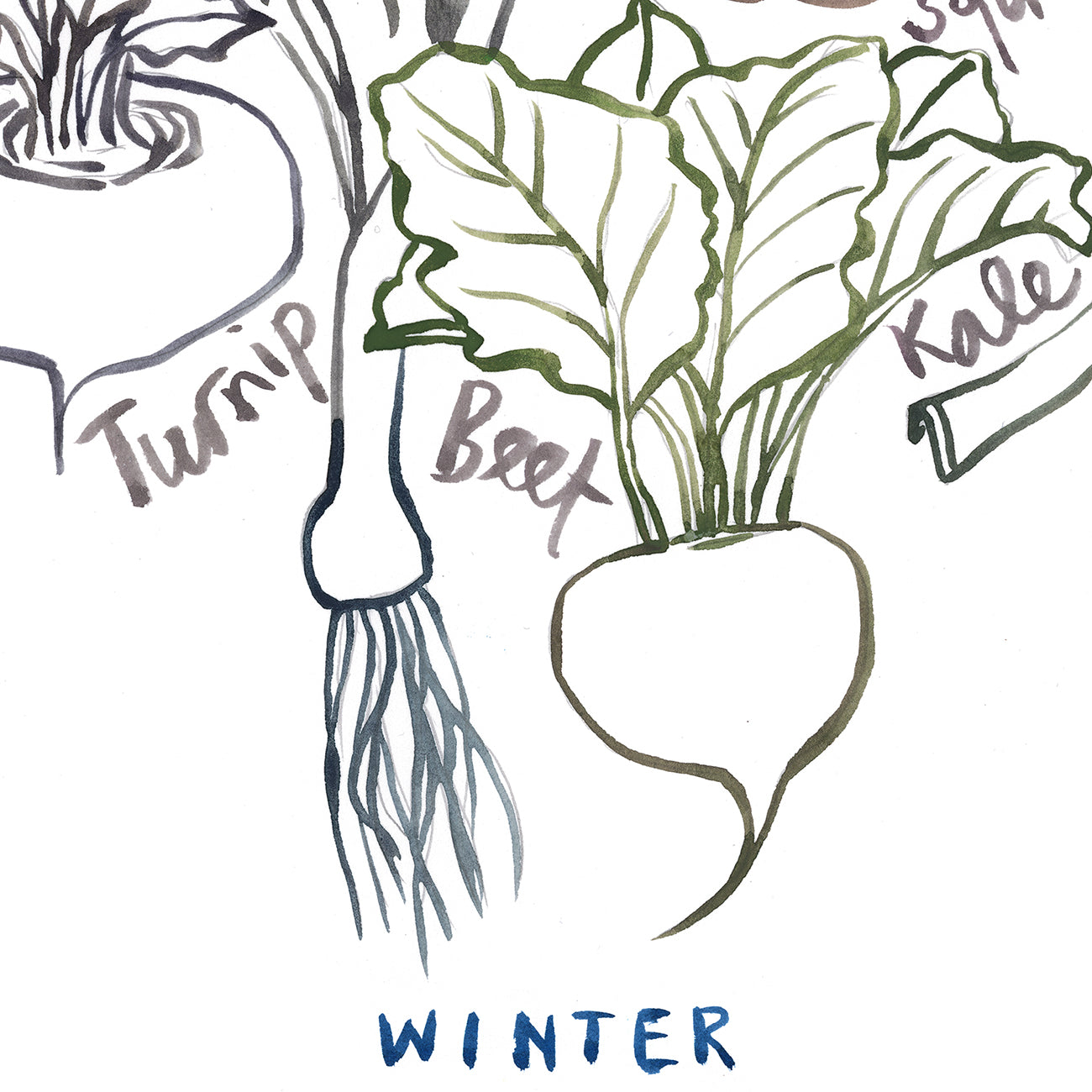 Winter Vegetables - Line art print - Neutral colors