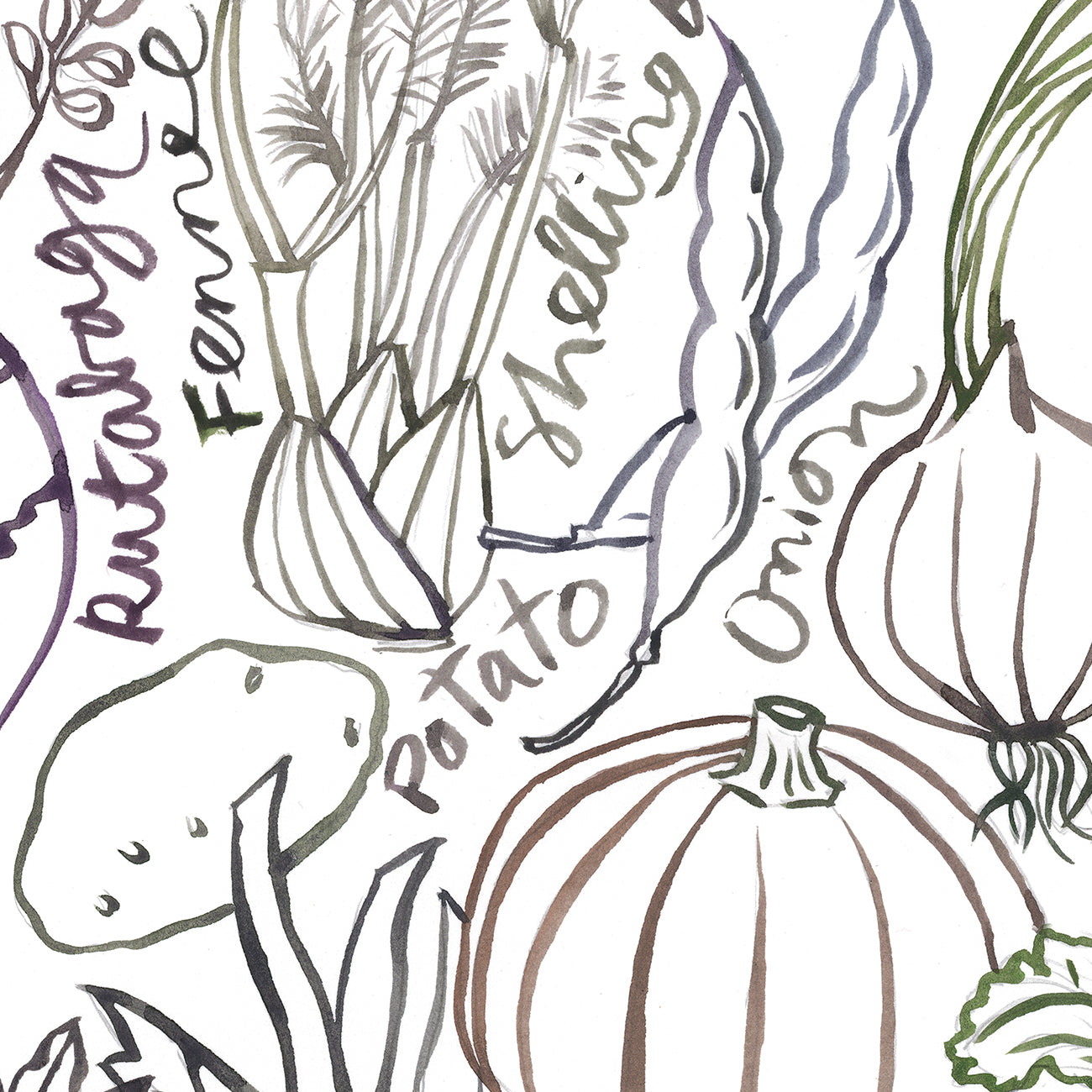 Winter Vegetables - Line art print - Neutral colors