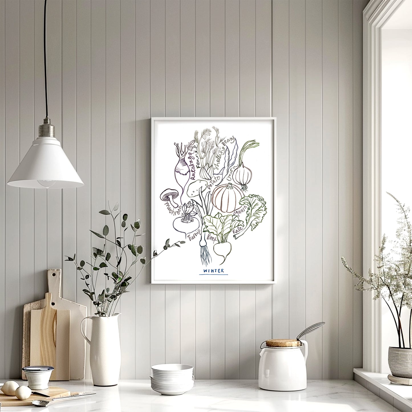 Winter Vegetables - Line art print - Neutral colors