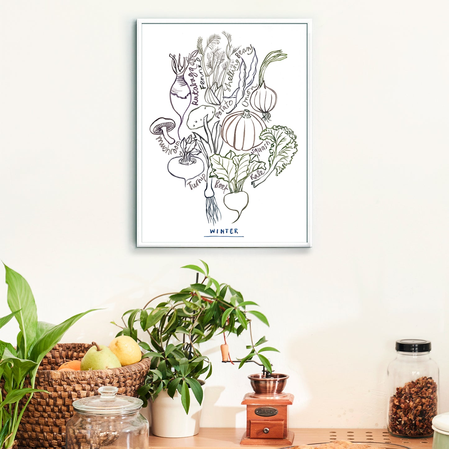 Winter Vegetables - Line art print - Neutral colors