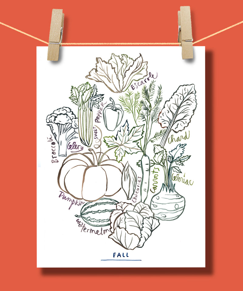 Fall Vegetables - Line art print - Neutral colors