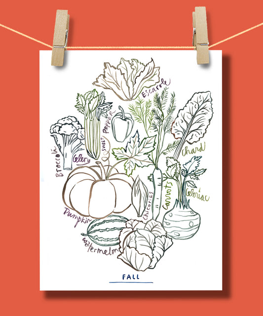Fall Vegetables - Line art print - Neutral colors