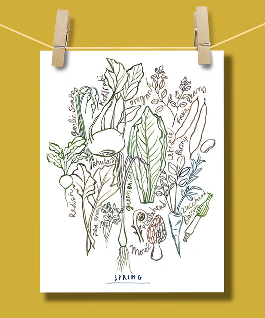 Spring Vegetables - Line art print - Neutral colors