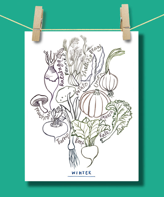 Winter Vegetables - Line art print - Neutral colors