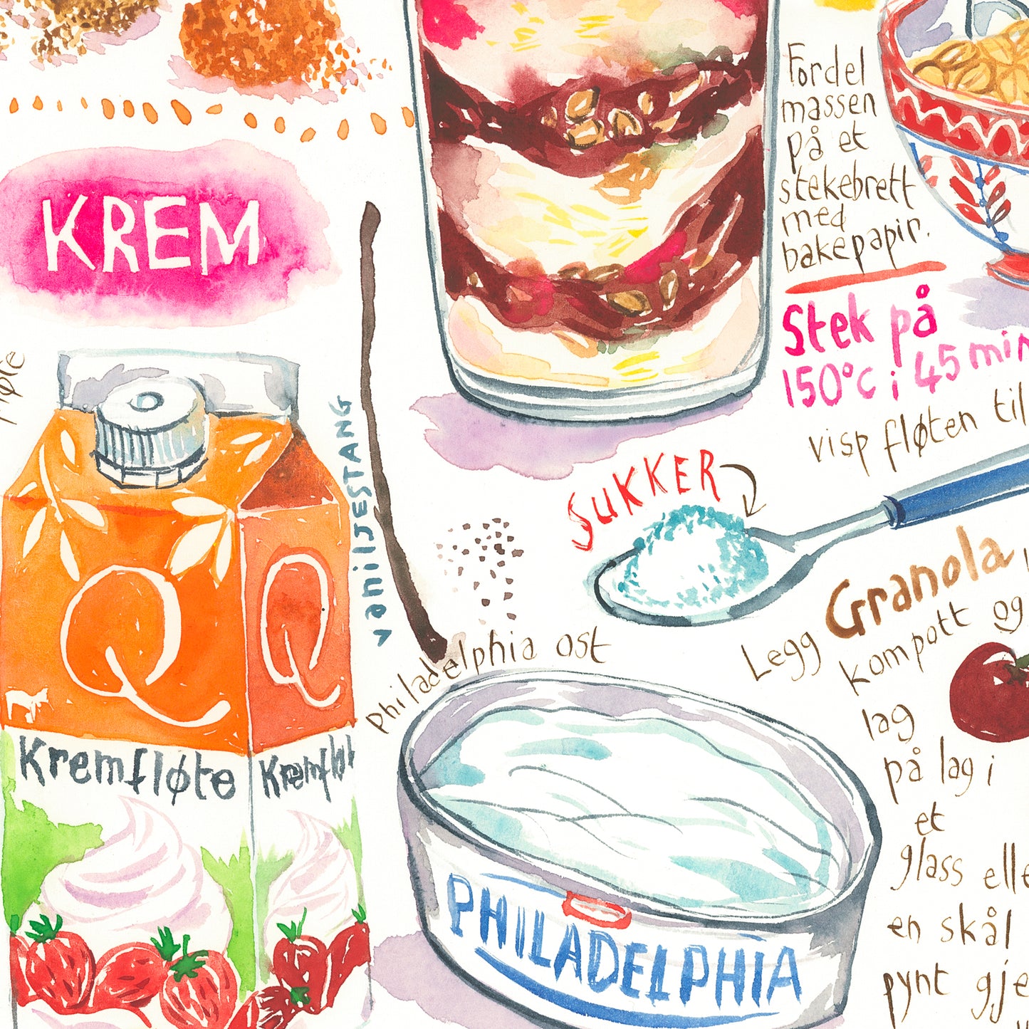 Norwegian Granola with Cherry Compote recipe poster - Granola med Kirsebaerkompott