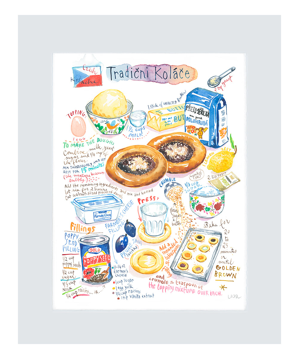 Kolache recipe. Original watercolor painting