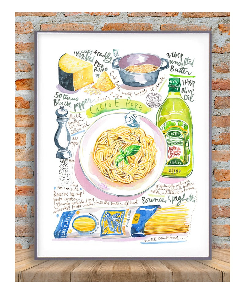 Italian pasta recipe print, Cacio E Pepe poster, Italy kitchen artwork –  Lucile Prache