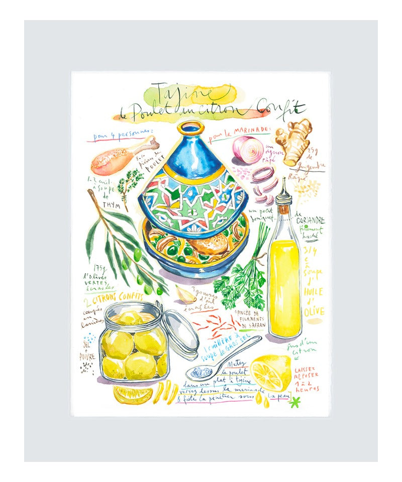 Tagine recipe. Original watercolor painting