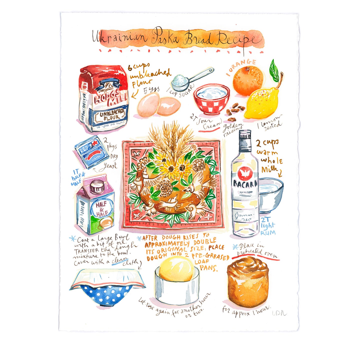 Custom recipe art - Original watercolor painting