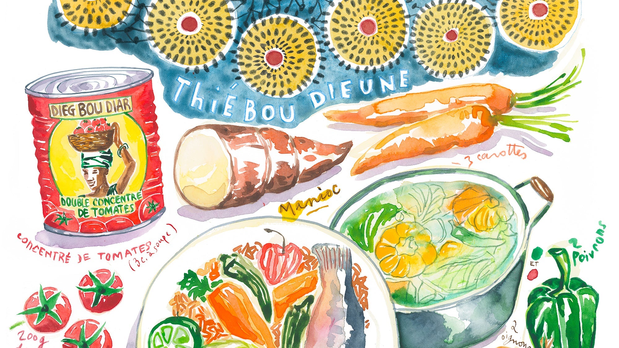 Senegalese thieboudienne watercolor recipe