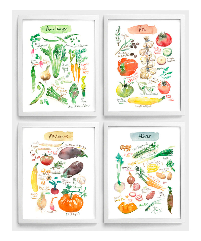 Seasonal vegetable print set in French