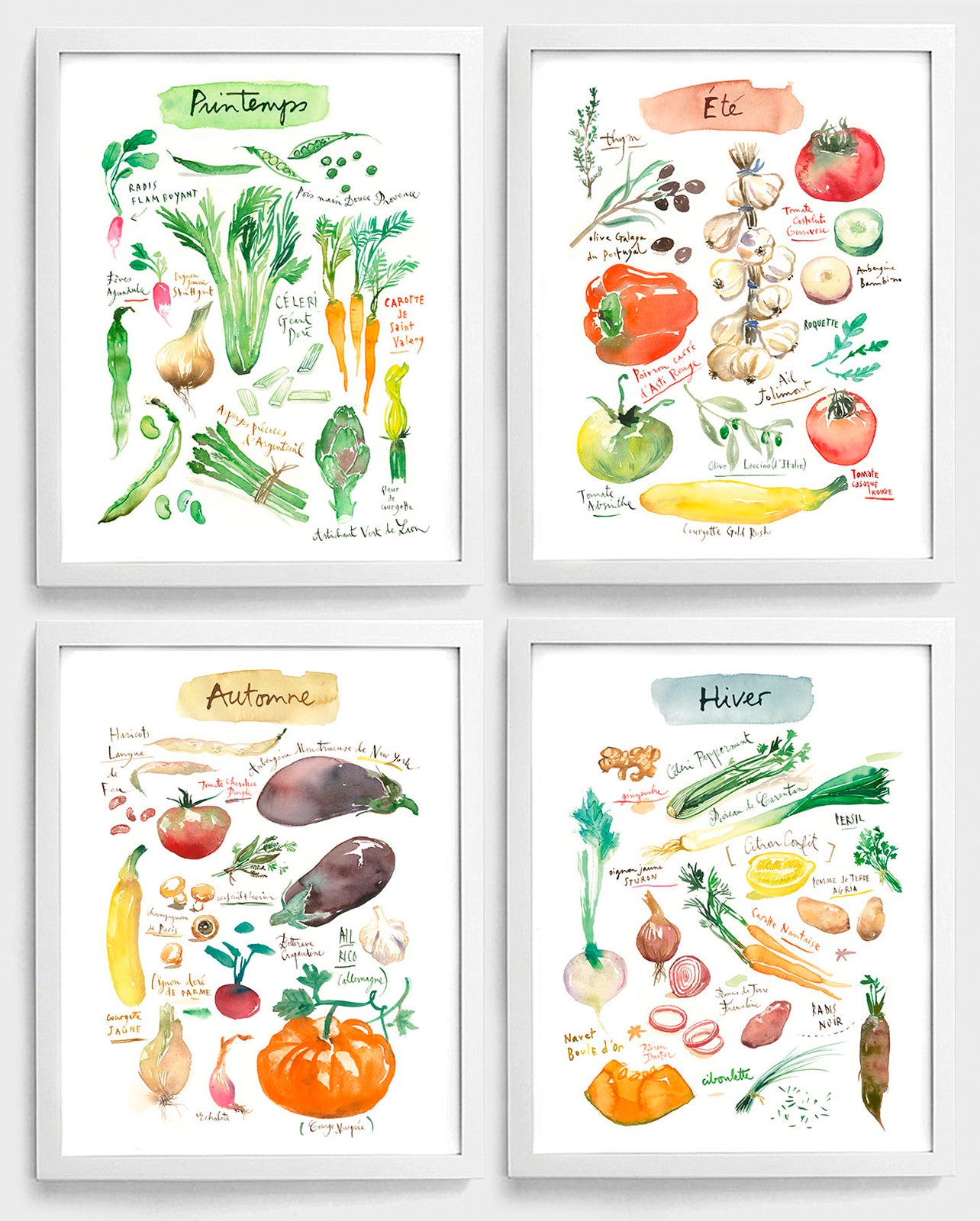 Seasonal vegetable print set in French