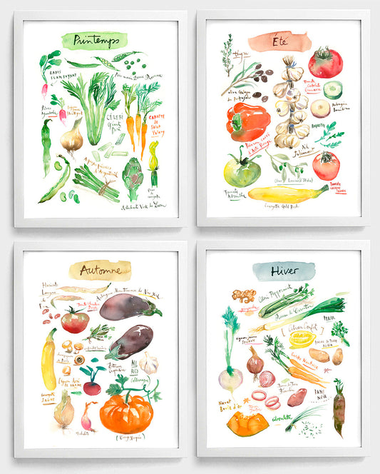 Seasonal vegetable print set in French