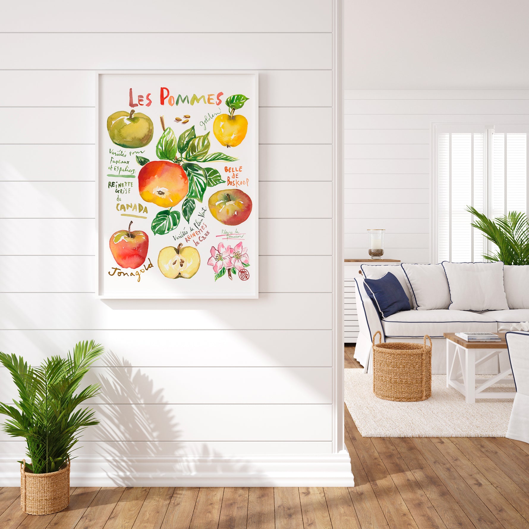 large size of a watercolor apples varieties art printframed in a home space