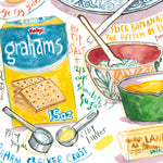This is a watercolor illustration depicting the classic American dessert made with a creamy banana-flavored custard filling, poured into a crust, and topped with whipped cream.

It is a fine art print of Lucile’s original watercolor painting.

The artwork is faithfully reproduced on high-quality cold press paper using archival pigment inks for lasting color and detail.