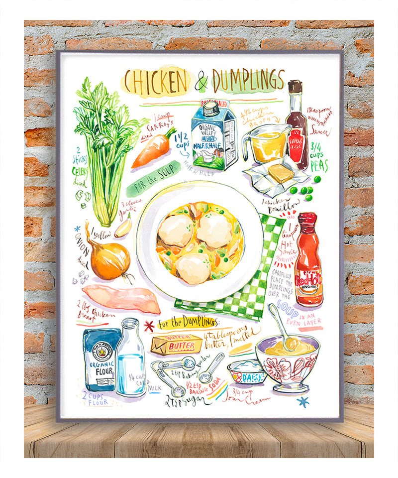 Cooking Rcepi Poster Kitchen art prints, food illustrations, watercolor recipe posters ...