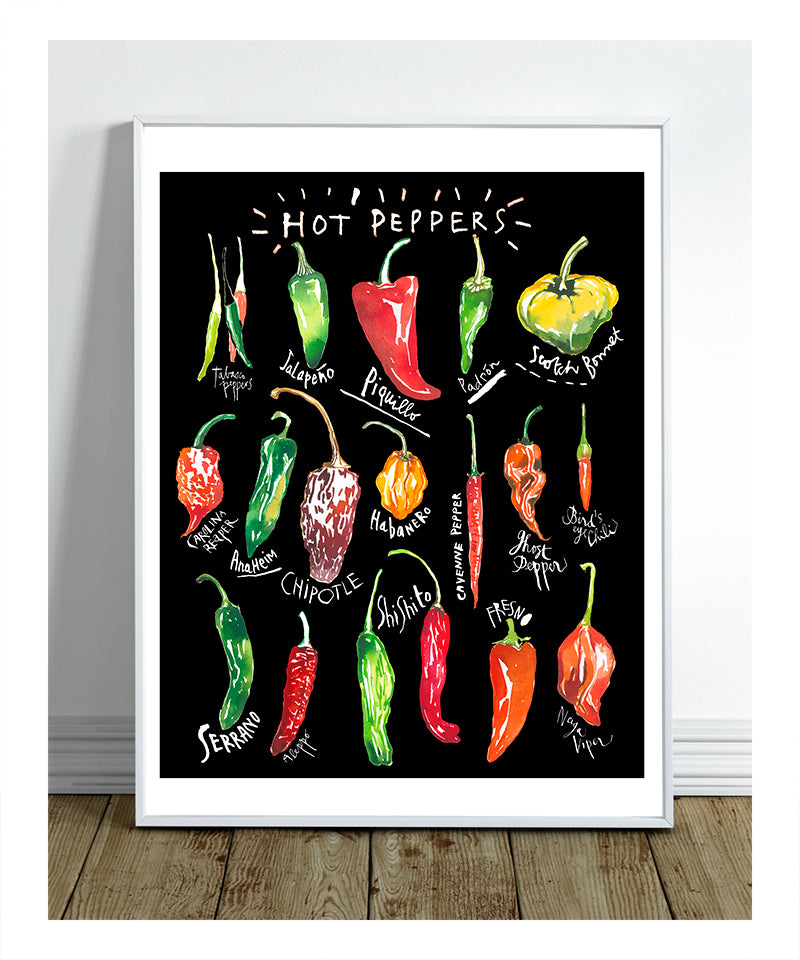 Types of Hot Peppers - With black background