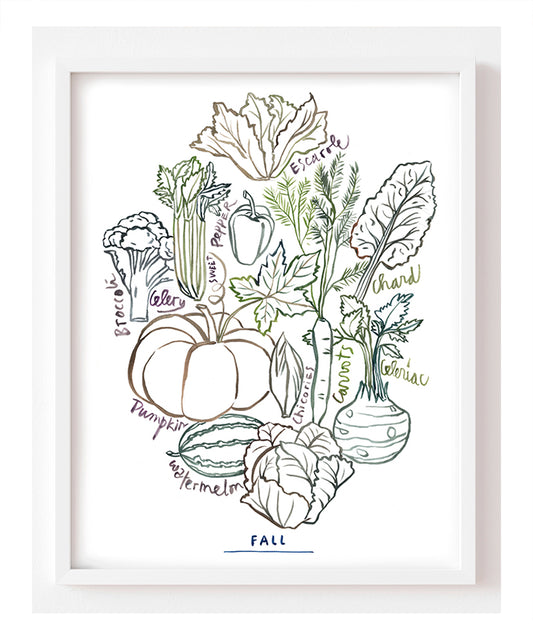 Fall Vegetables - Line art print - Neutral colors