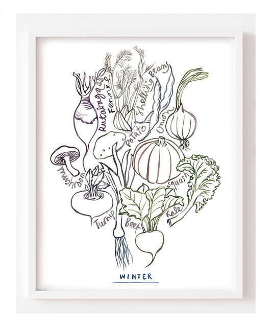 Winter Vegetables - Line art print - Neutral colors
