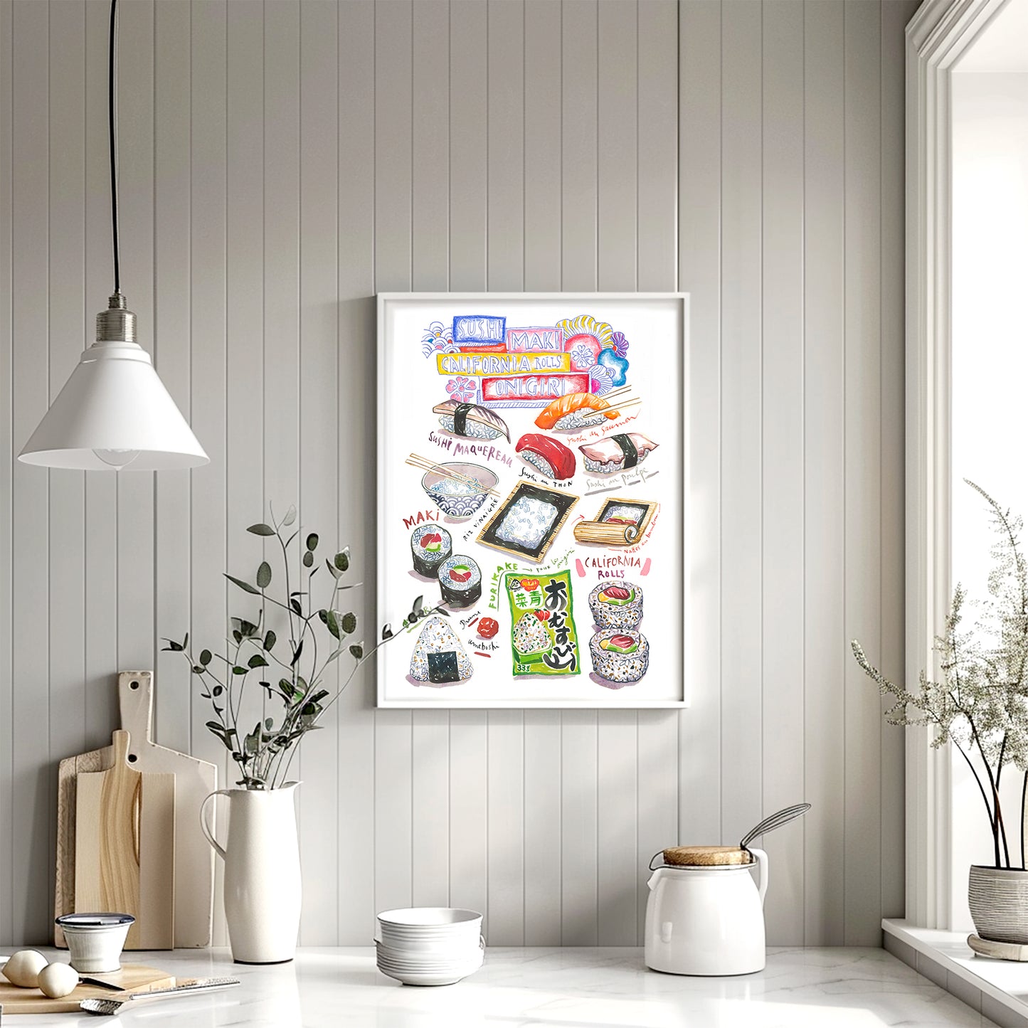 Sushi, Maki, Onigiri and California Rolls Watercolor Print