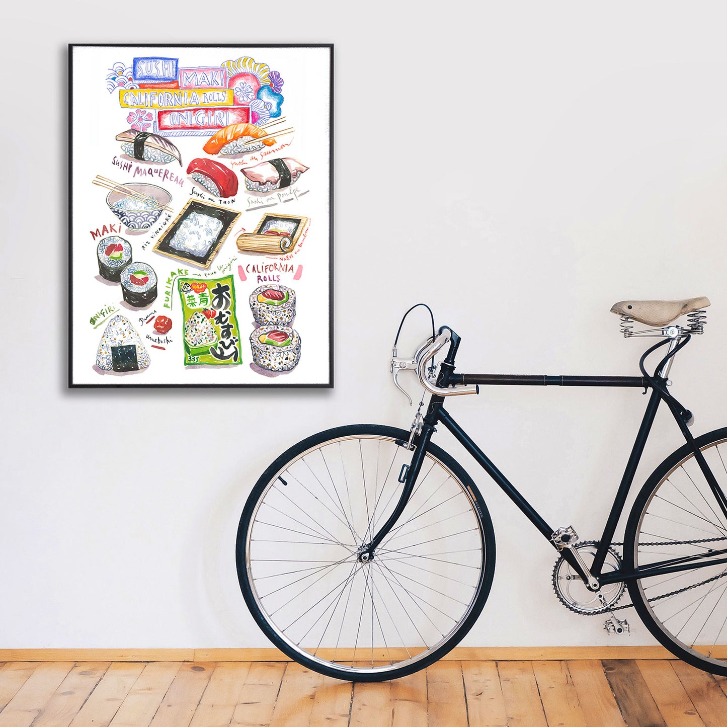 Sushi, Maki, Onigiri and California Rolls Watercolor Print