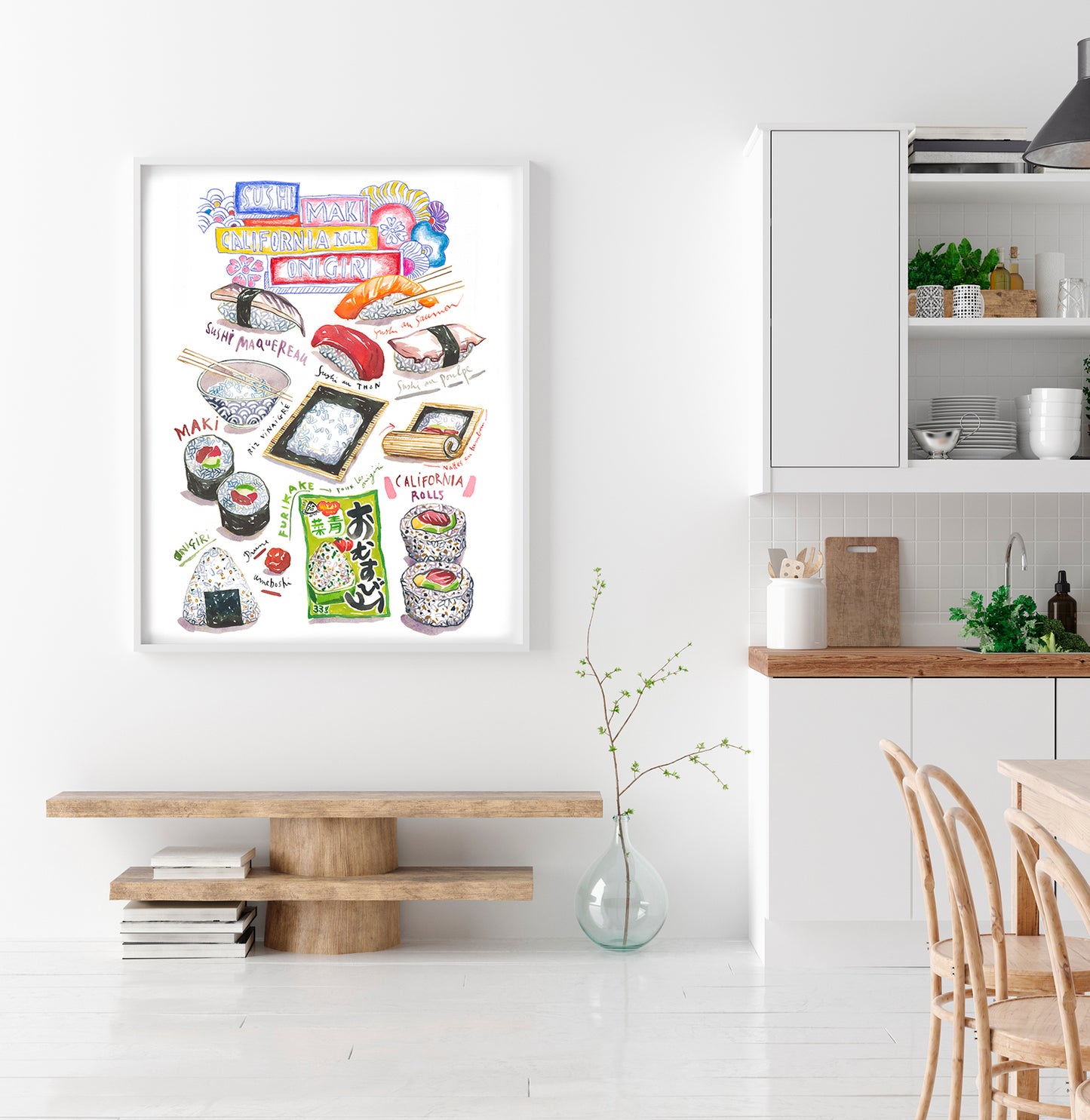 Sushi, Maki, Onigiri and California Rolls Watercolor Print