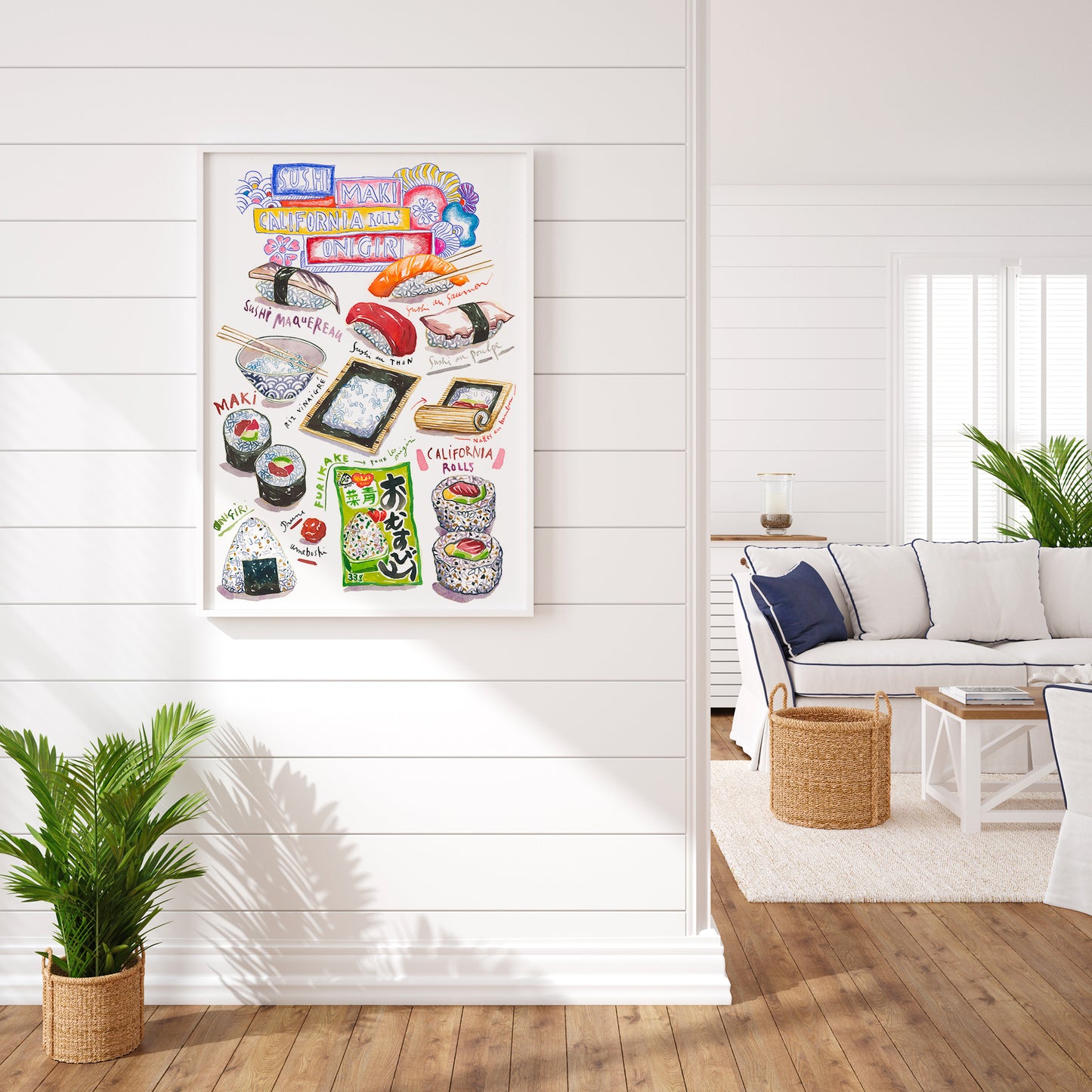 Sushi, Maki, Onigiri and California Rolls Watercolor Print