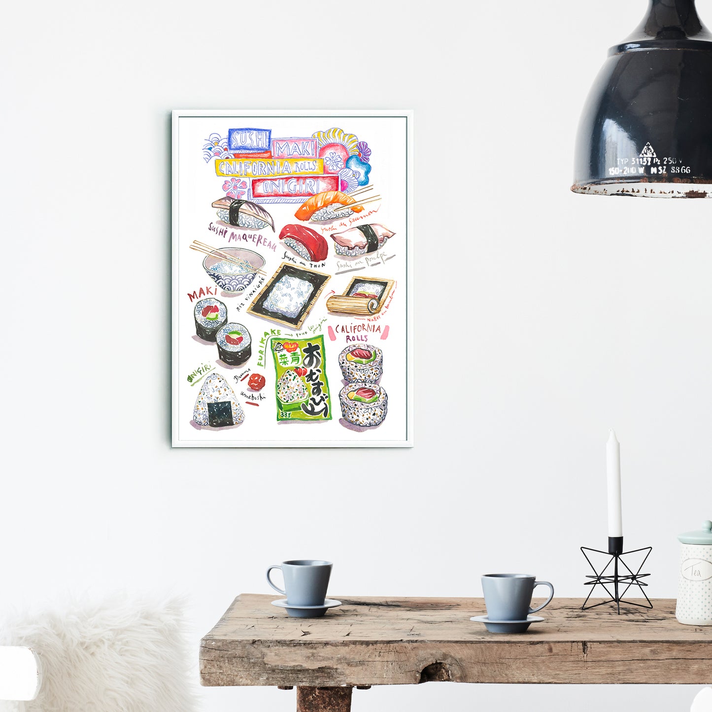 Sushi, Maki, Onigiri and California Rolls Watercolor Print