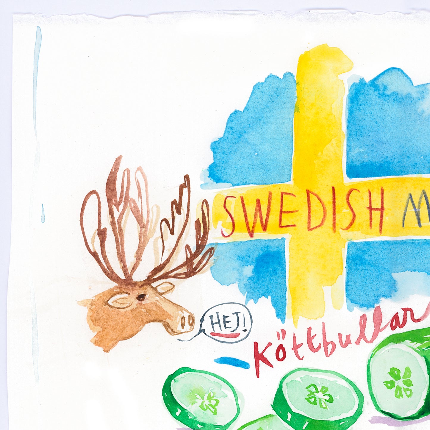 Swedish Meatballs recipe. Original watercolor painting