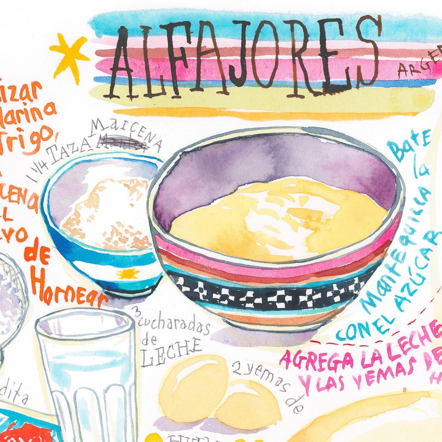 Alfajores recipe. Original watercolor painting