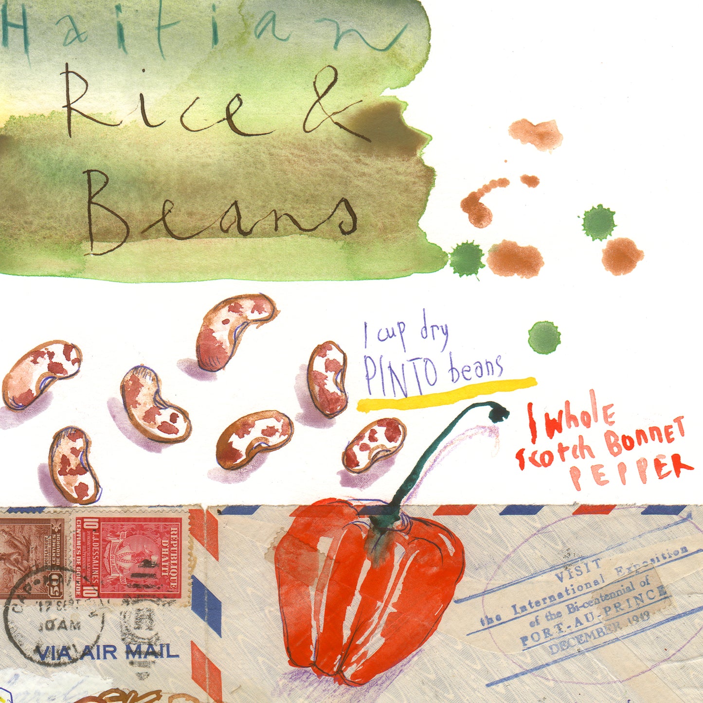 Haitian rice and beans recipe illustration print, Haiti food poster –  Lucile Prache