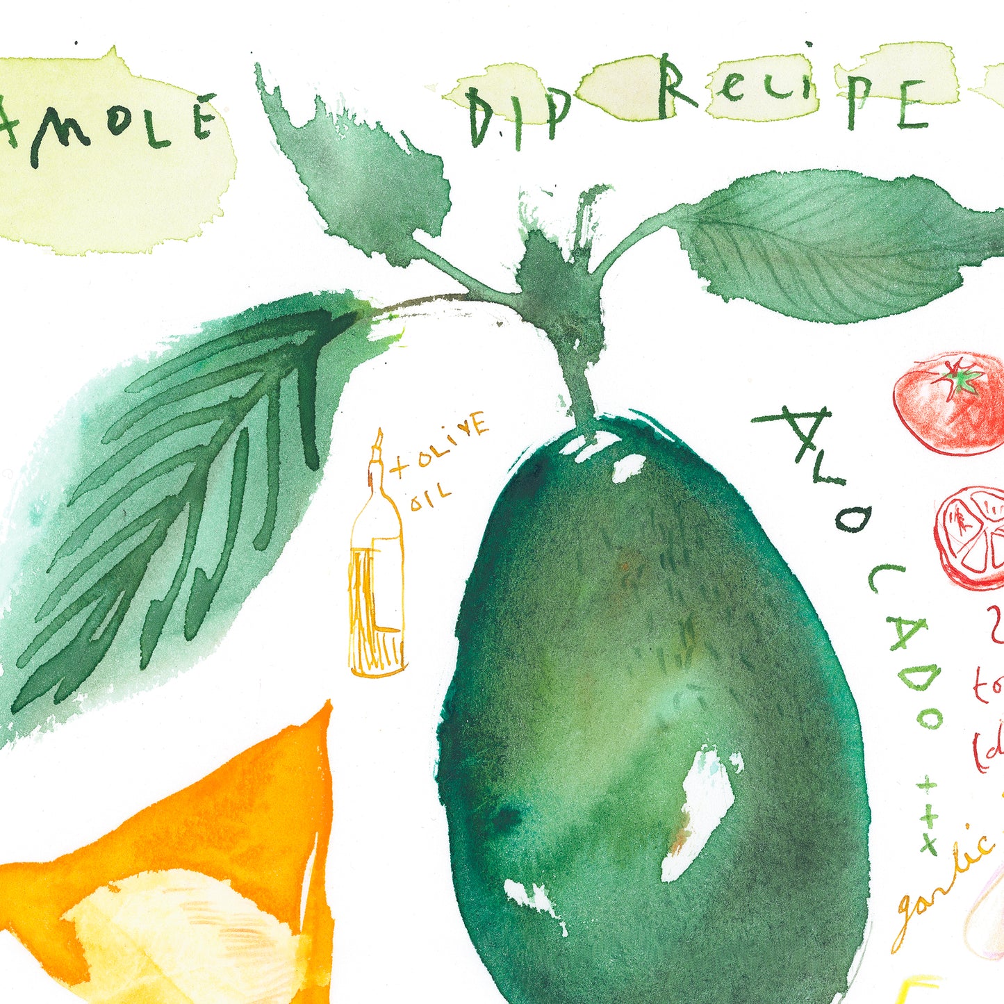Guacamole recipe - Original watercolor painting