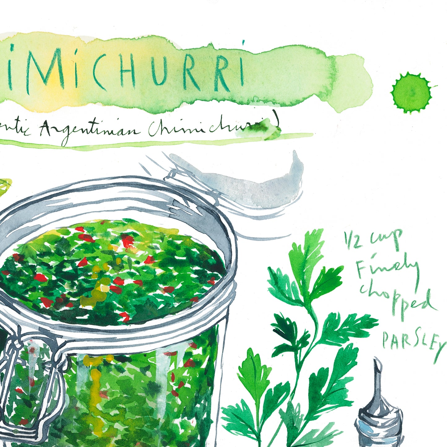 Chimichurri recipe. Original watercolor painting