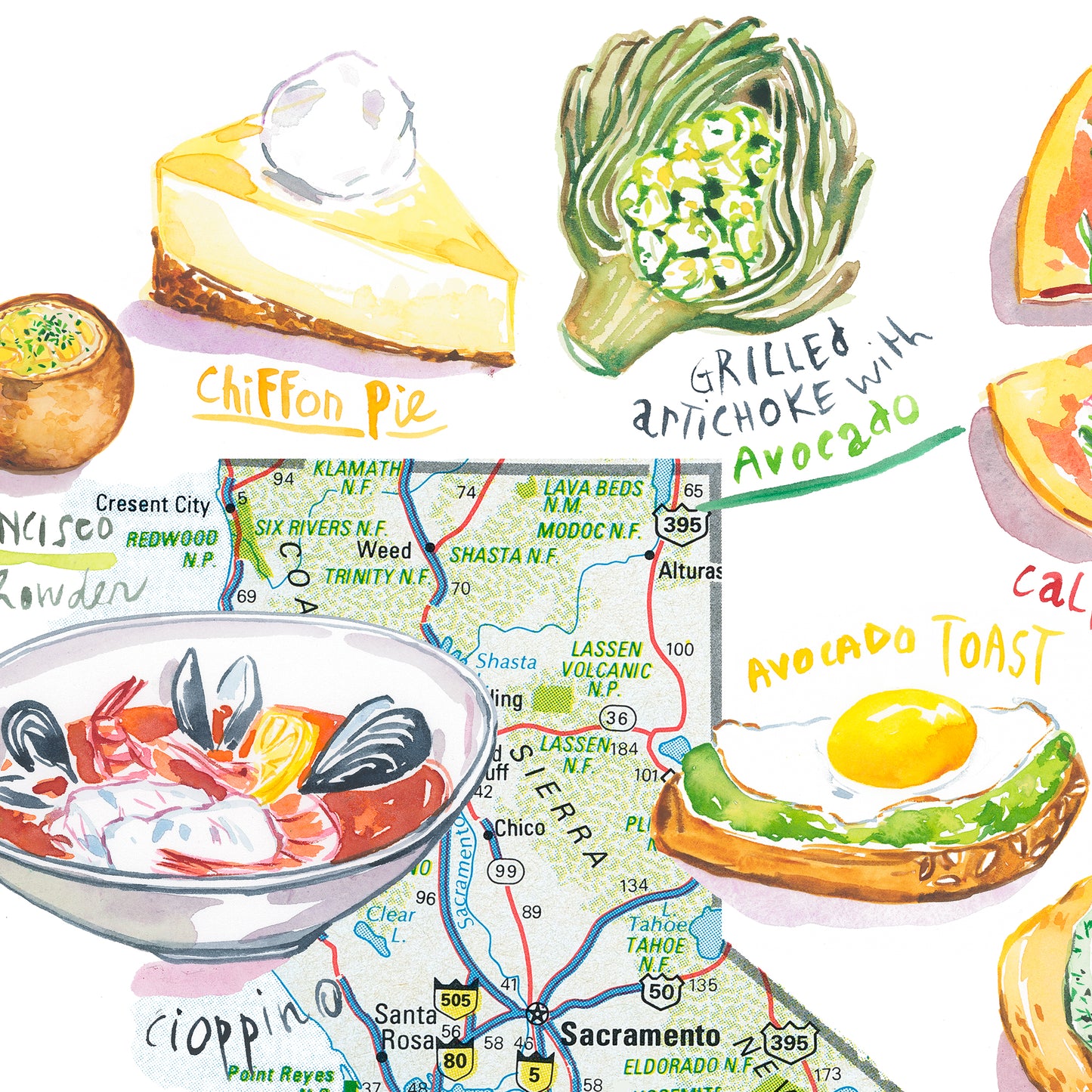 Carte de la Californie et ses Spécialités Culinaires