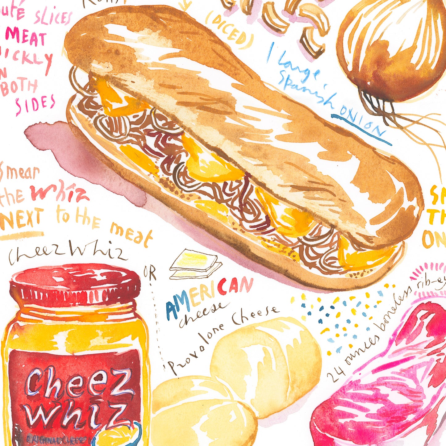 Philly Cheesesteak recipe - Original watercolor painting