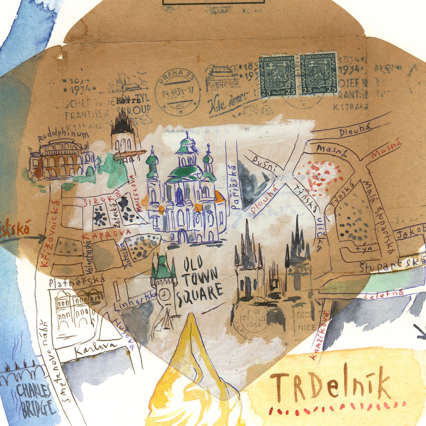 Trdelnik recipe on Prague illustrated map