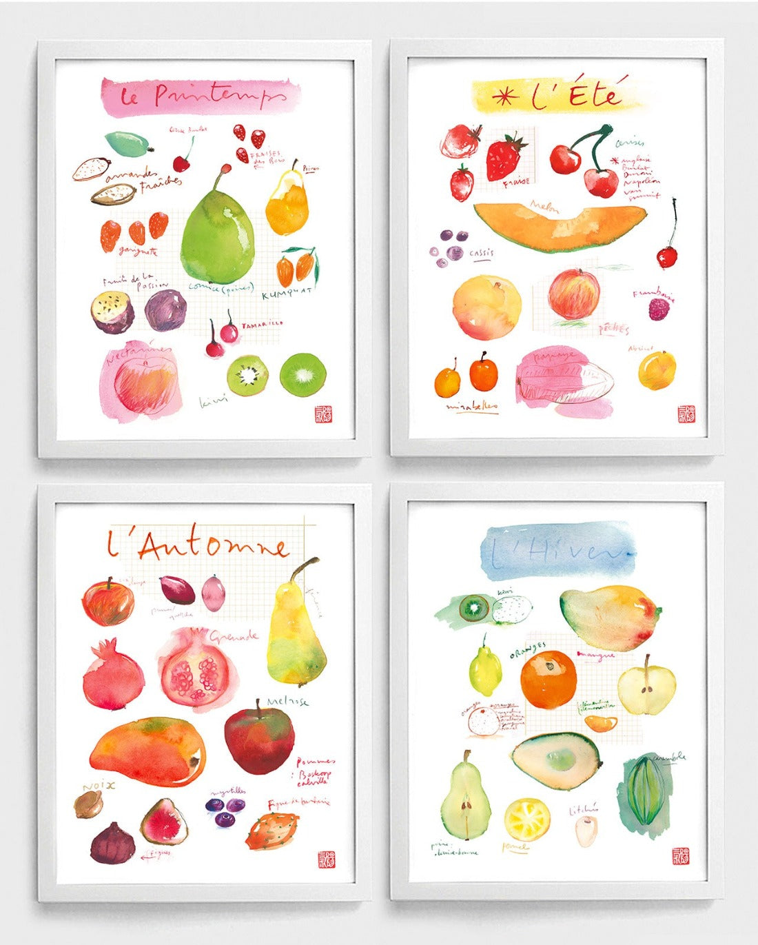 Seasonal fruit print set - In French