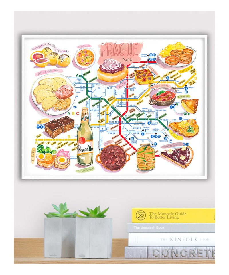 Plan du Métro de Prague illustré par la Cuisine Tchèque