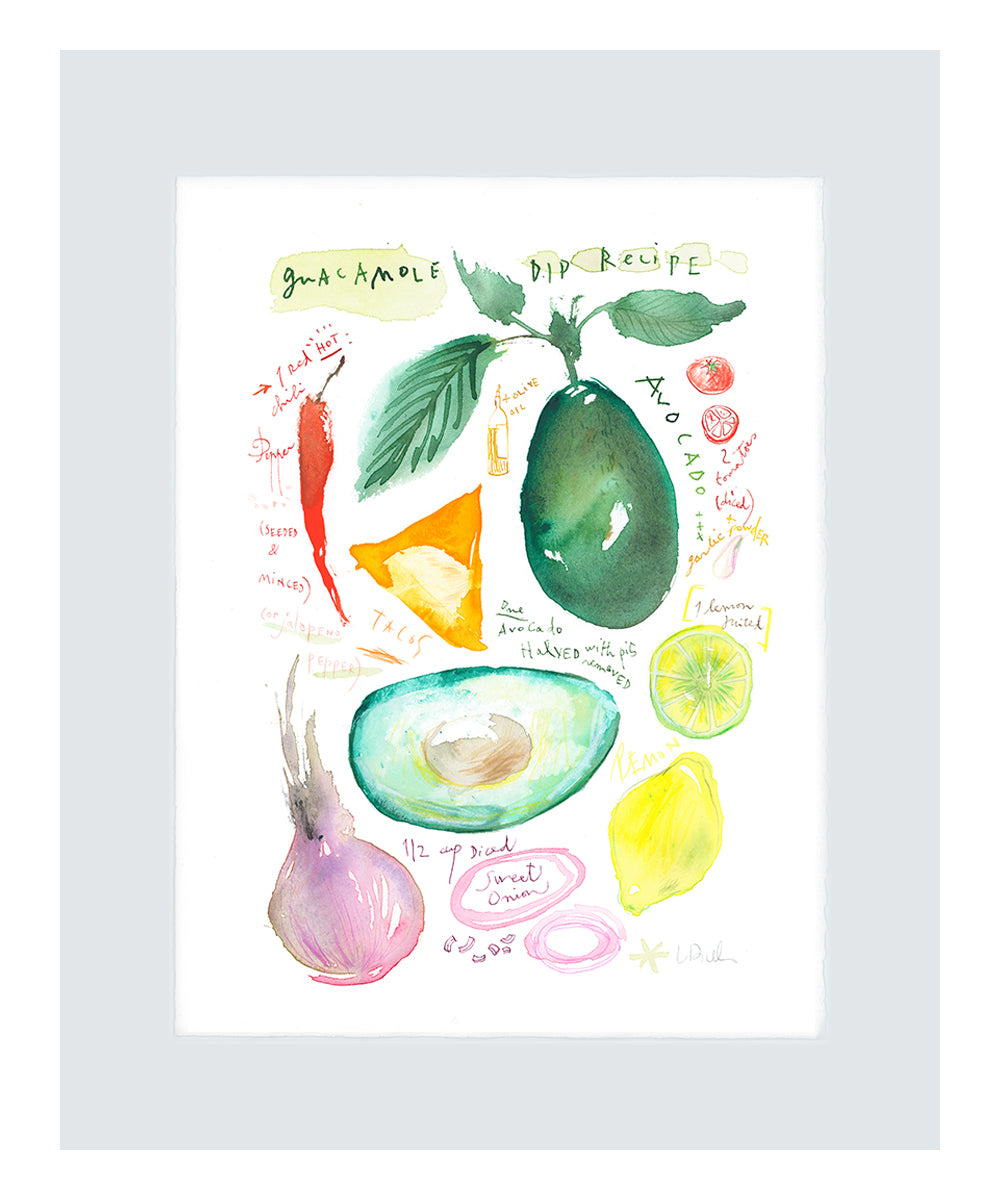 Guacamole recipe - Original watercolor painting