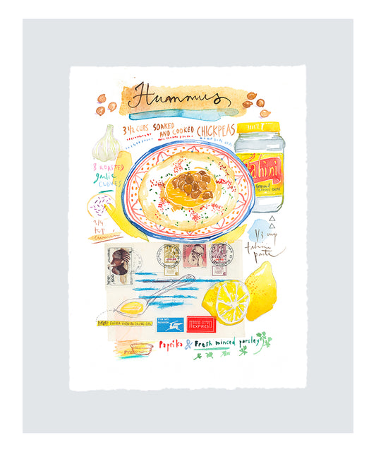 Hummus recipe - Original watercolor painting